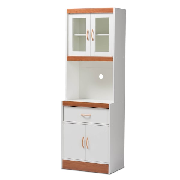 Baxton Studio Laurana Modern White and Cherry Finished Kitchen Cabinet and Hutch 147-8317 - main
